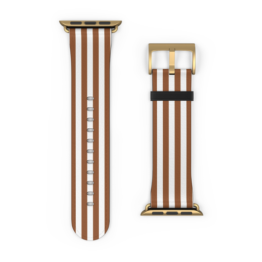 Striped watch band with gold buckle on a white background