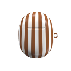 Round product with brown and white vertical stripes on a white background