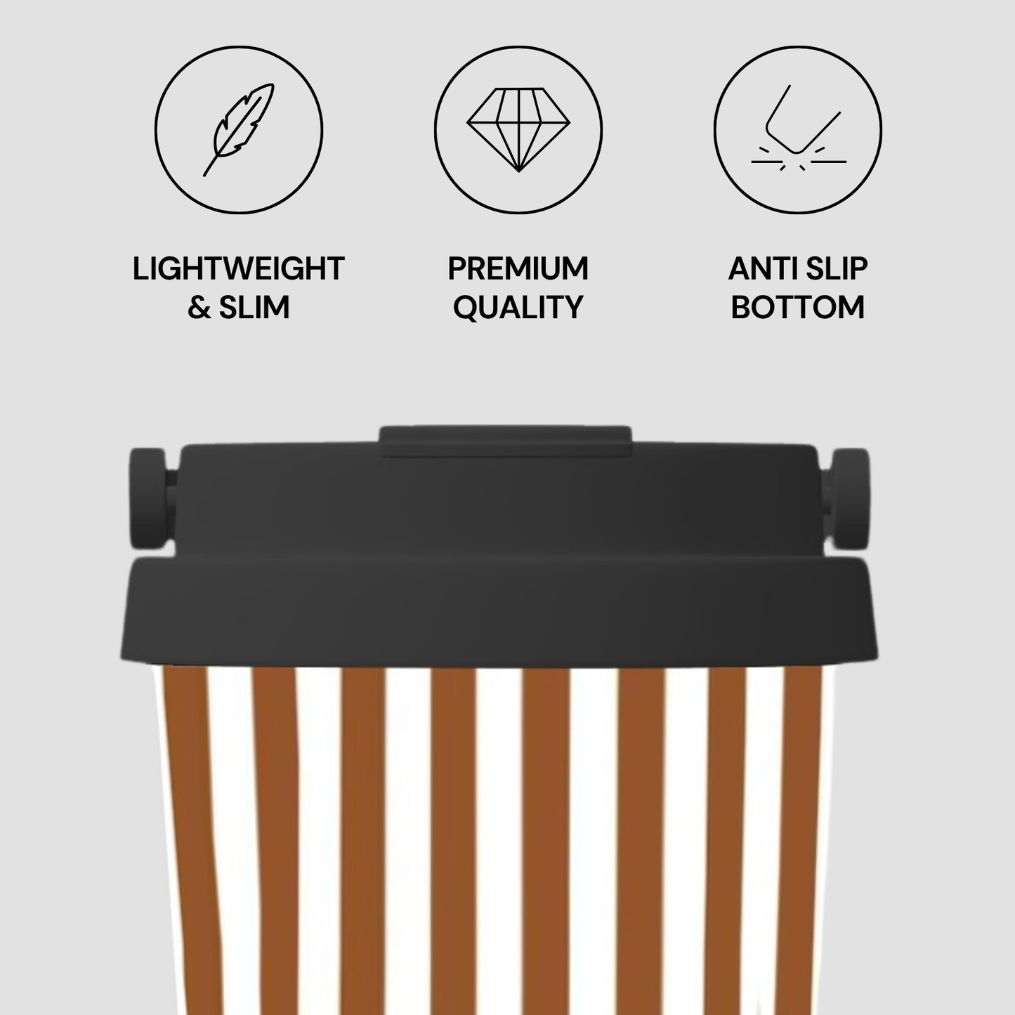 Black and brown hair straightener with features listed on a light gray background
