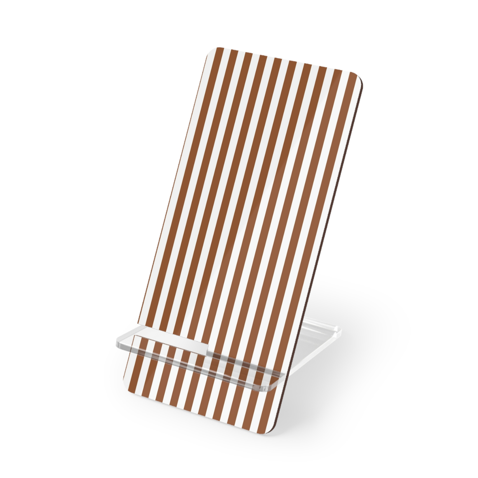 Phone stand with brown and white striped design on a white background