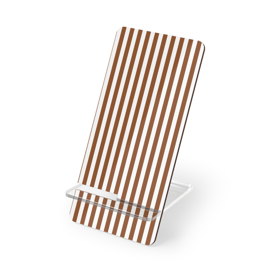 Phone stand with brown and white striped design on a white background