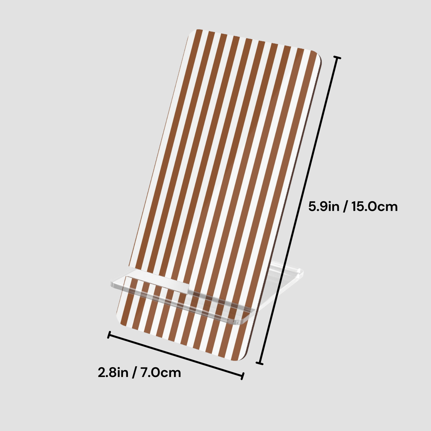 Striped towel with dimensions on a light gray background