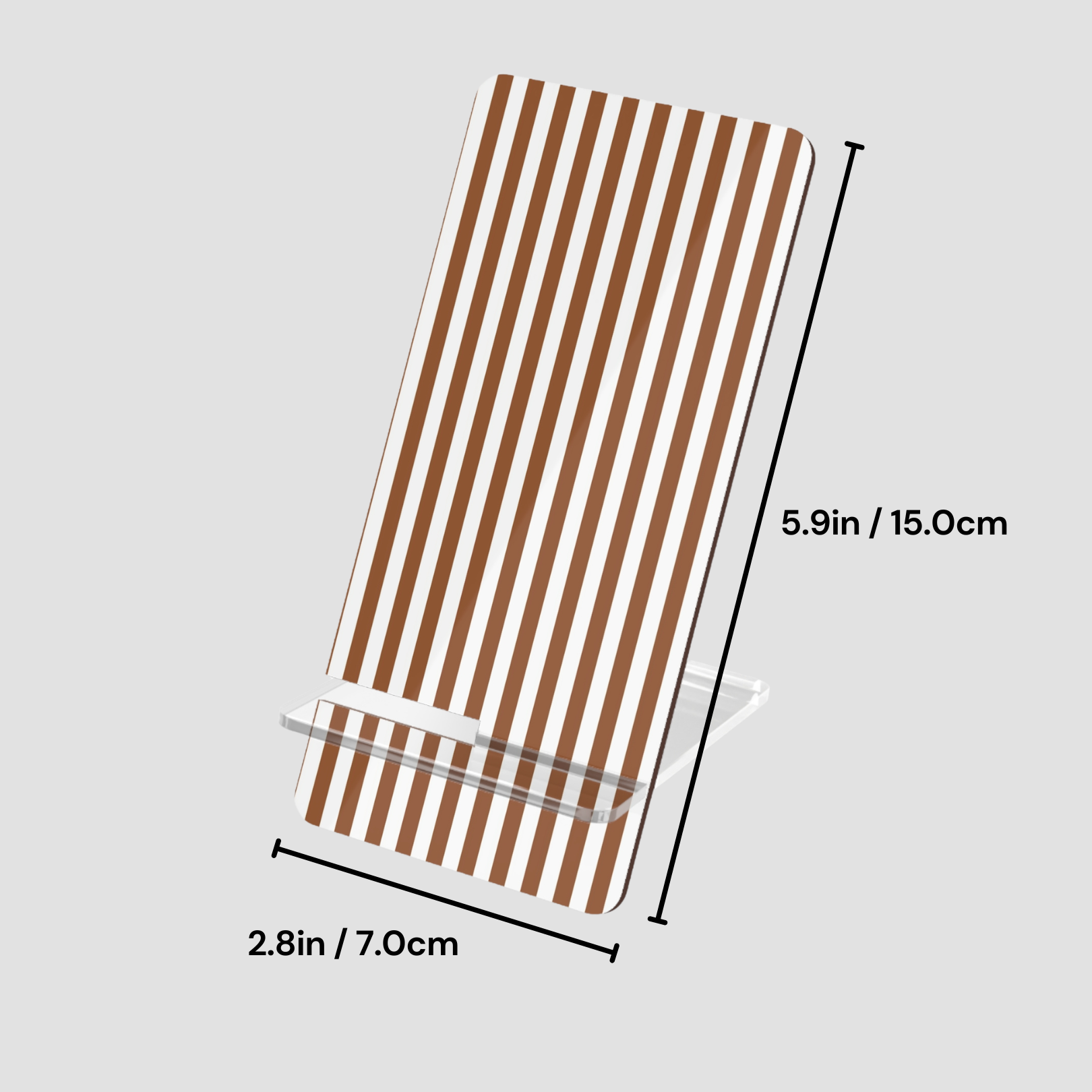 Striped towel with dimensions on a light gray background
