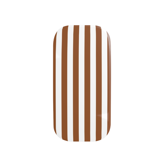 Rectangular plate with brown and white vertical stripes on a white background