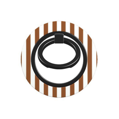 Black phone ring holder on a white and brown striped background