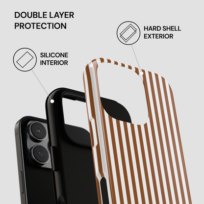 Phone case with double layer protection features on a gray background