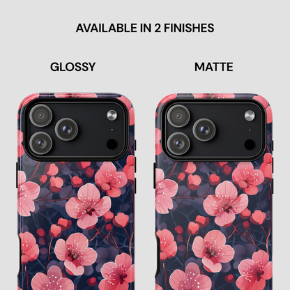 Floral phone case with glossy and matte finishes on a white background