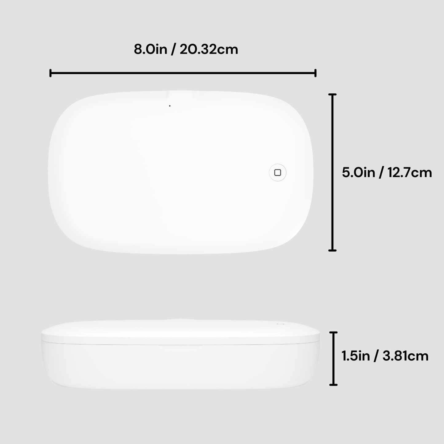 White rectangular object with dimensions labeled on a gray background
