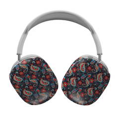 Headphones with paisley patterned ear covers on a white background