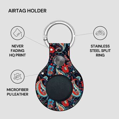 Airtag holder with floral design on a gray background