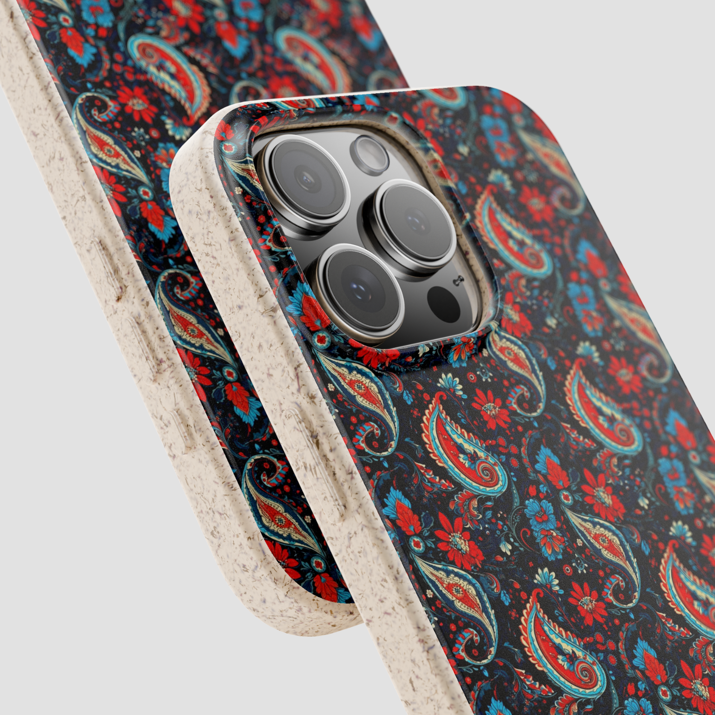Phone case with paisley pattern on a white background