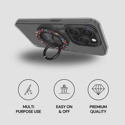 Phone case with ring holder on a gray background