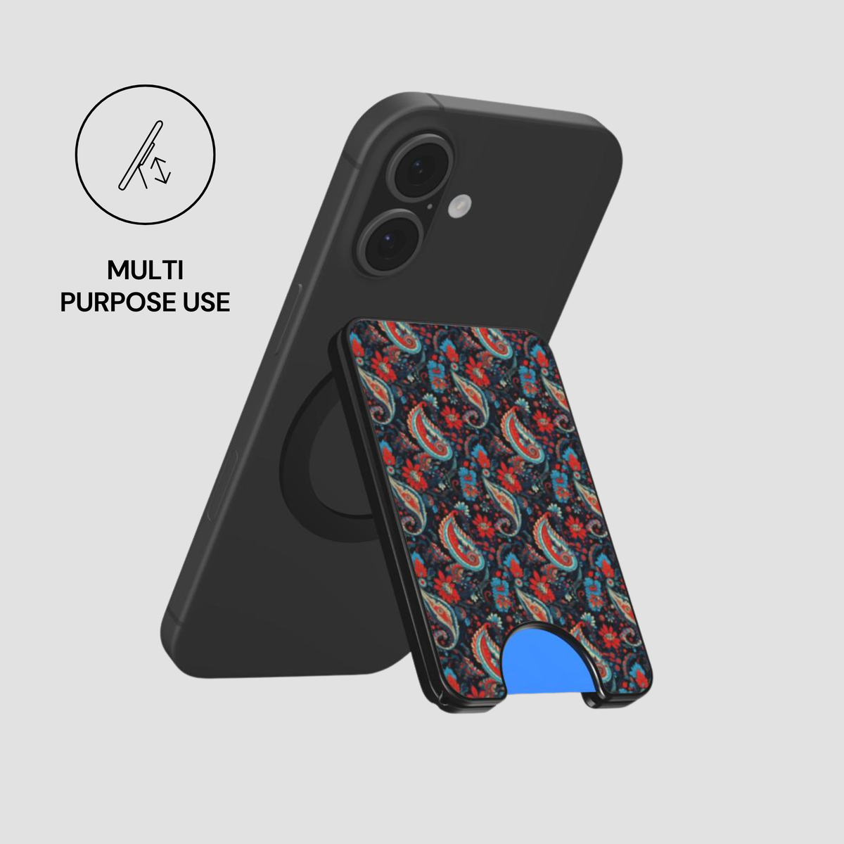 Velour Night Magnetic Wallet shown attached to a phone in a magnetic setup