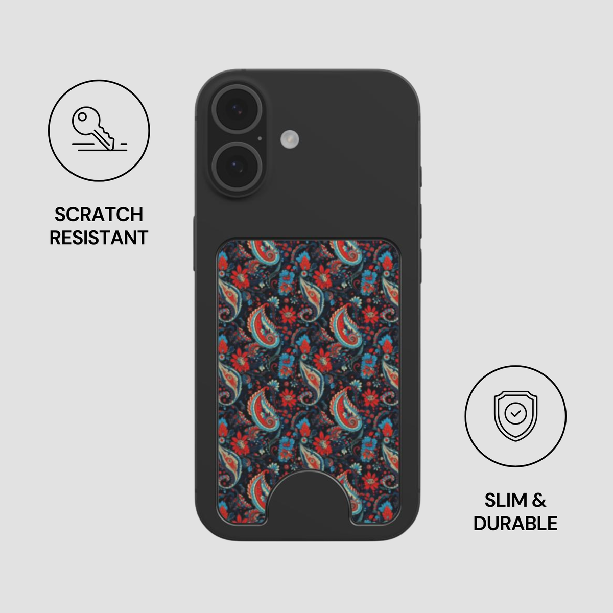 Velour Night Magnetic Wallet attached to the back of a phone showing slim and durable everyday use