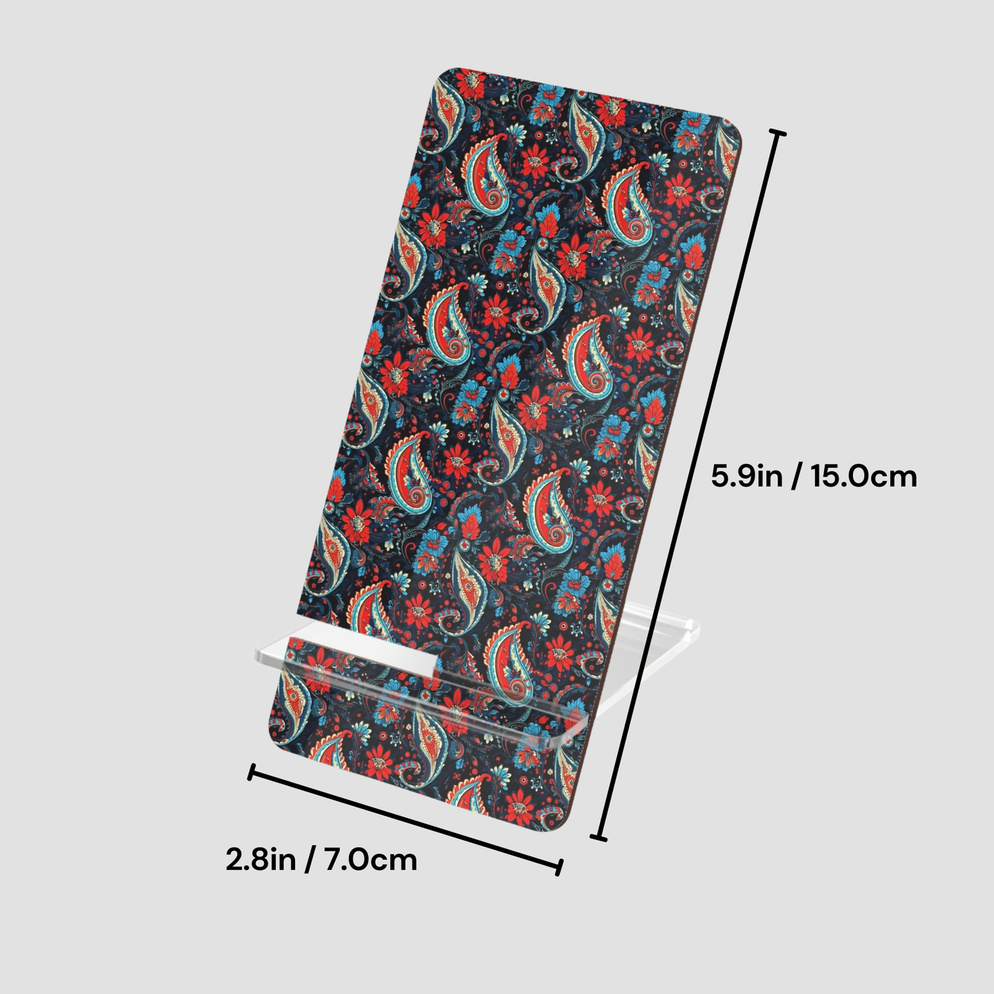 Patterned product with dimensions indicated on a light gray background