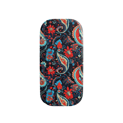 Phone case with colorful paisley and floral design on a white background
