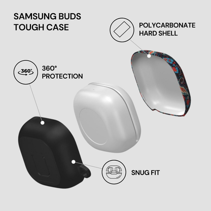 Samsung Buds Tough Case with features highlighted on a white background