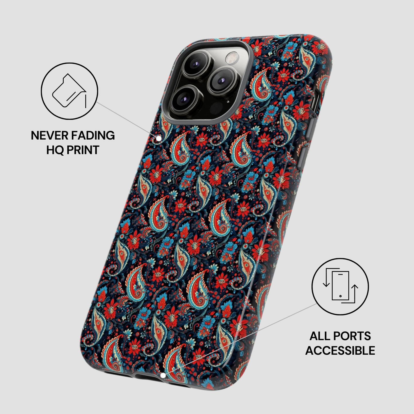 Phone case with paisley pattern on a white background