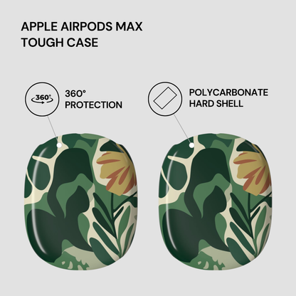 Green floral patterned tough case for Apple AirPods Max on a light gray background