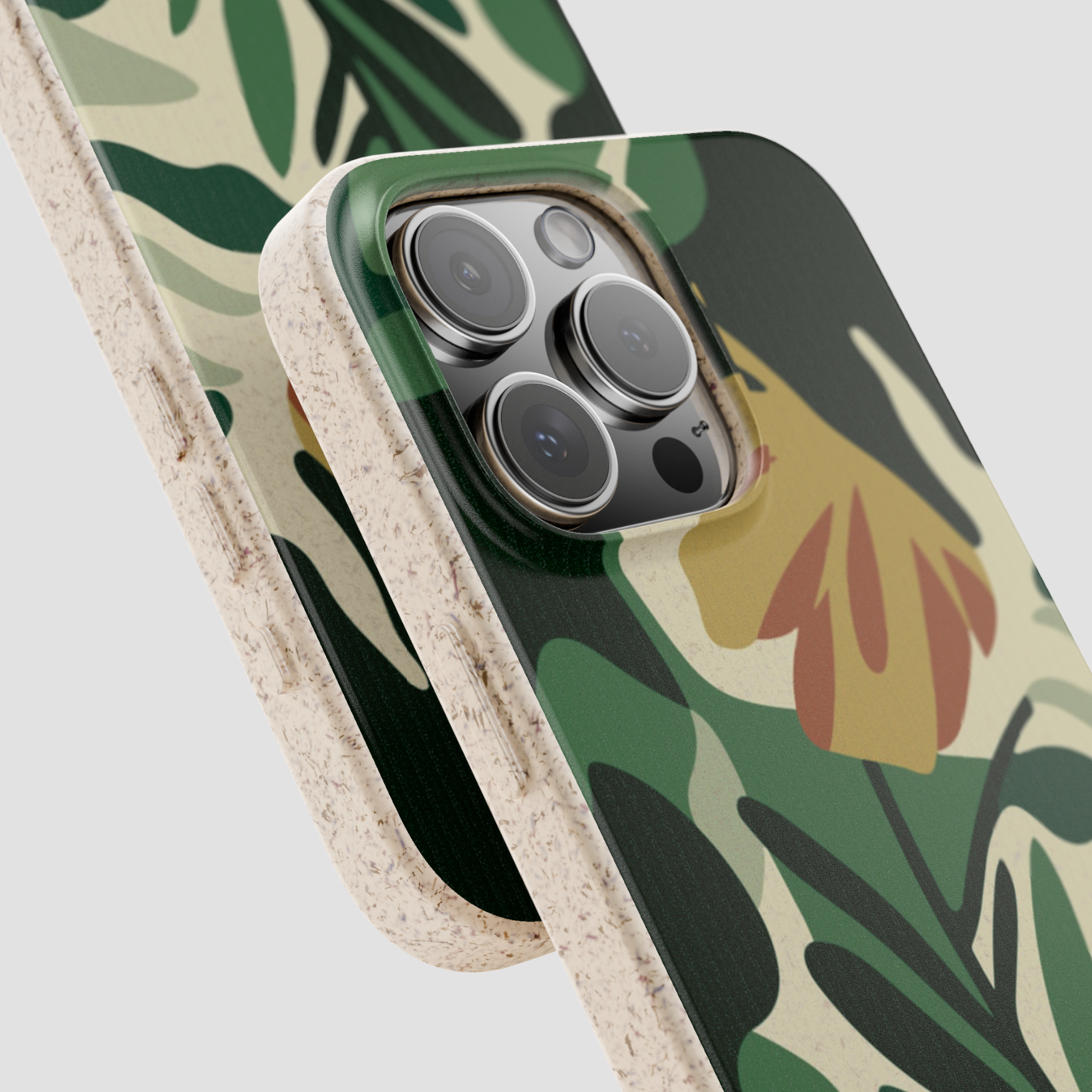 Phone case with floral design on a light gray background