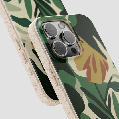 Phone case with floral design on a light gray background