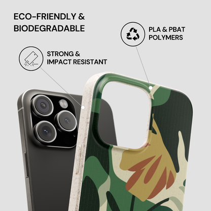 Floral phone case with eco-friendly and biodegradable features on a gray background