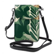 Green leaf patterned crossbody bag on a white background