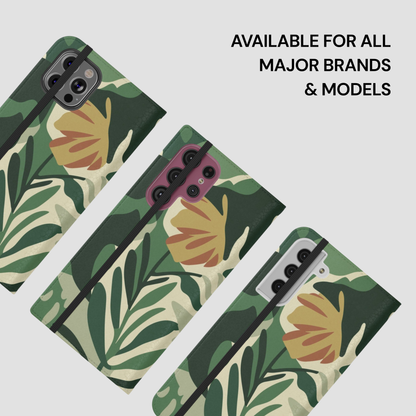 Phone cases with floral design on a light gray background