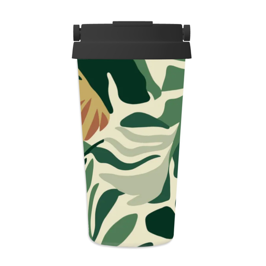 Tumbler with leaf pattern on a white background