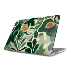 Laptop with a green and beige floral pattern on a white background