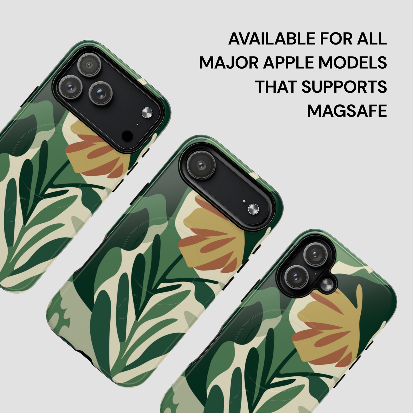 Phone cases with floral design on a light gray background