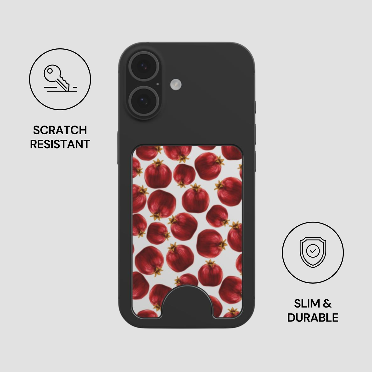 Pom Noir Magnetic Wallet attached to the back of a phone showing slim and durable everyday use