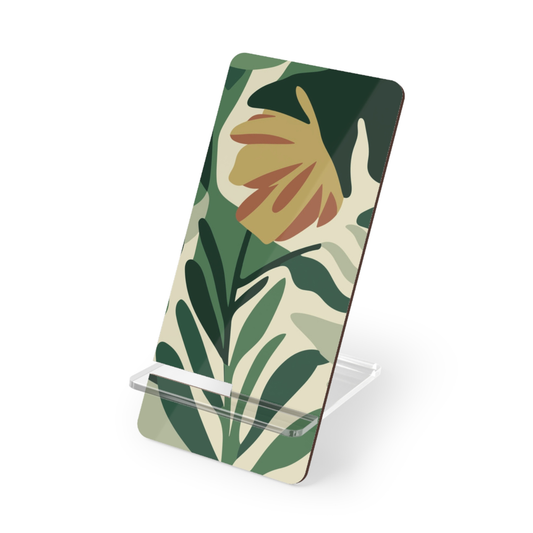 Phone stand with floral design on a white background