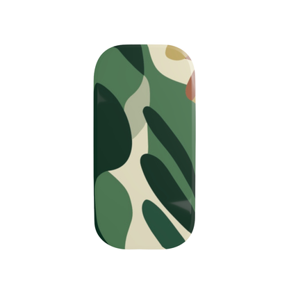 Rectangular green and beige patterned object on a white background