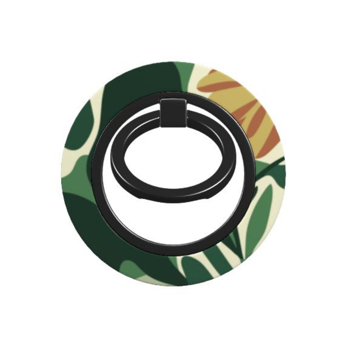 Phone ring holder with green leaf pattern on a white background