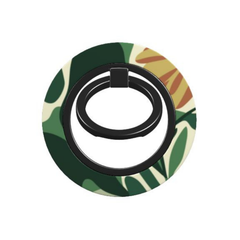 Phone ring holder with green leaf pattern on a white background