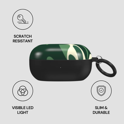 Black case with green and white design on a gray background, featuring scratch-resistant, visible LED light, slim, and durable attributes.