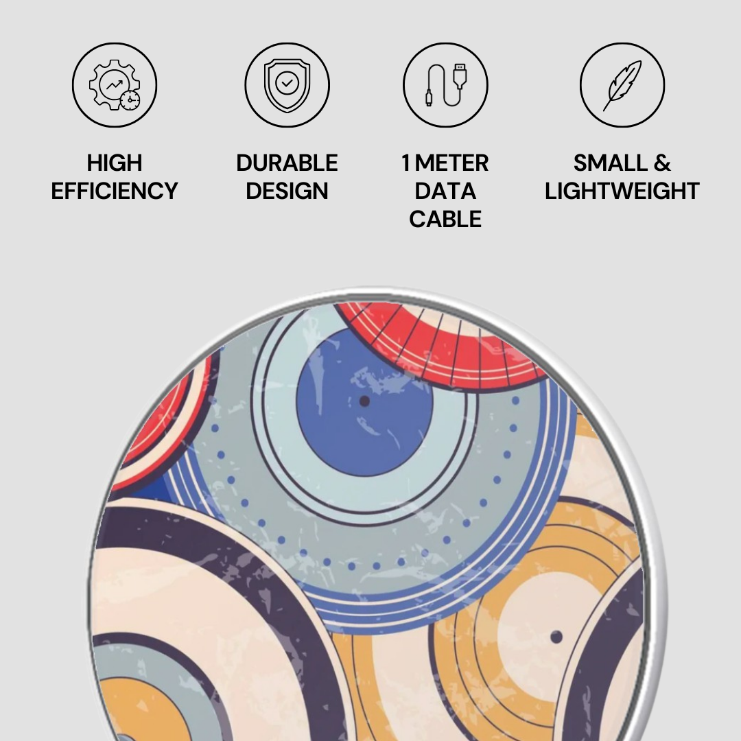 Colorful circular design with icons and text on a light gray background