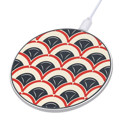 Wireless charging pad with geometric pattern on a white background