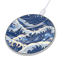Round wireless charging pad with wave design on a white background | Casenari