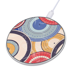 Colorful circular charging pad on a white background