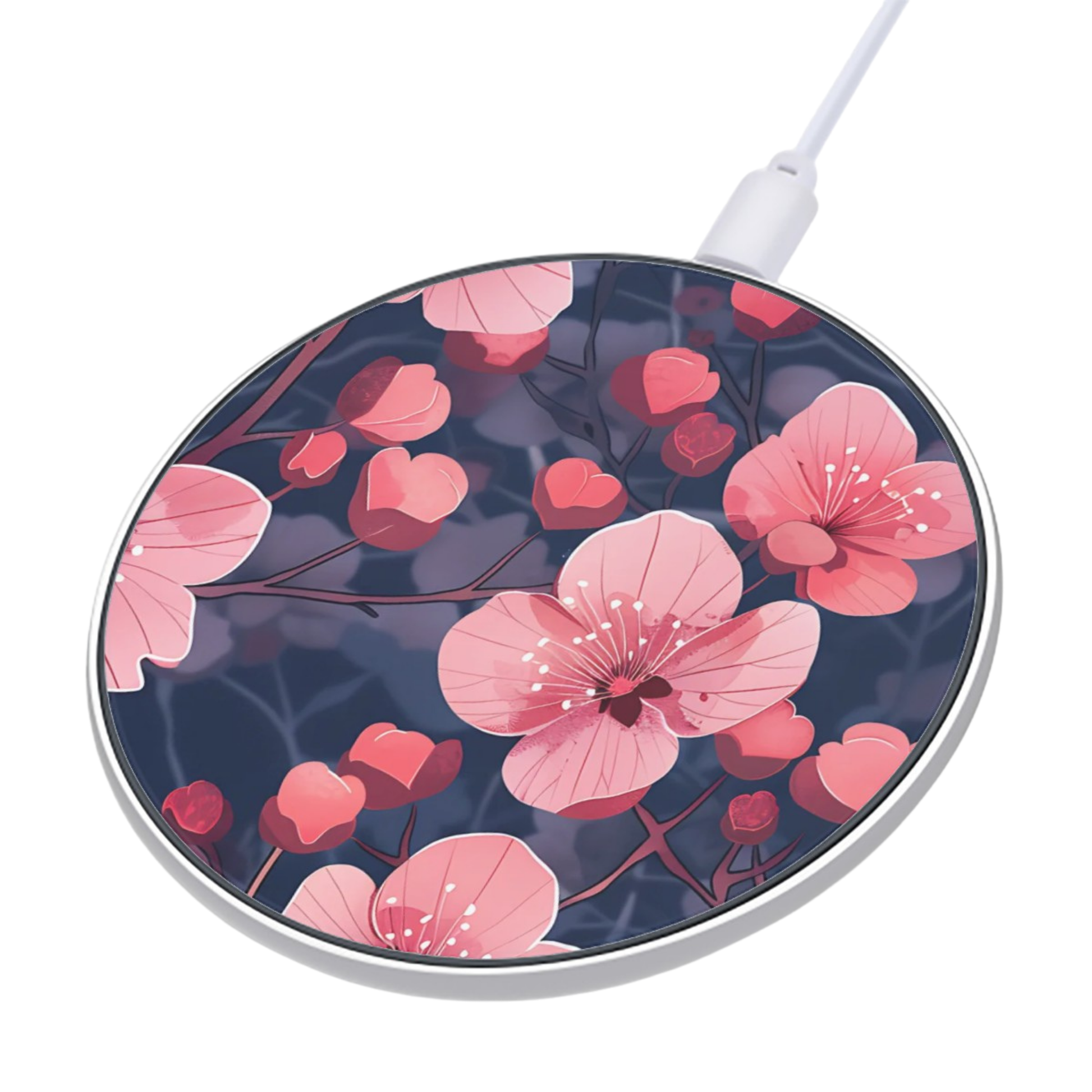 Floral-patterned wireless charging pad on a white background