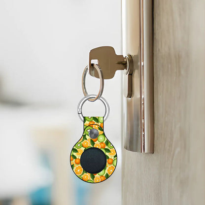 Keychain with avocado pattern attached to a door handle