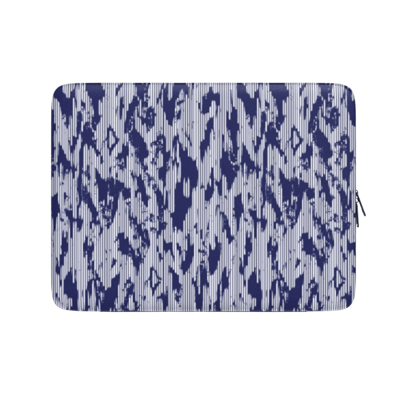 Laptop sleeve with blue abstract pattern on a white background