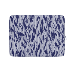 Laptop sleeve with blue abstract pattern on a white background