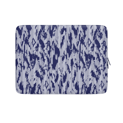 Laptop sleeve with blue abstract pattern on a white background