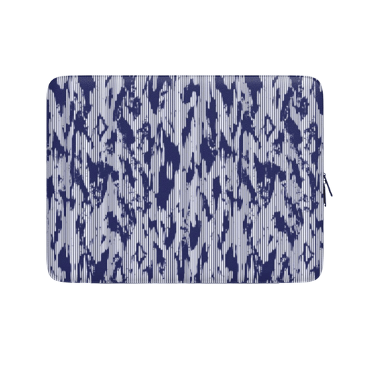 Laptop sleeve with blue abstract pattern on a white background